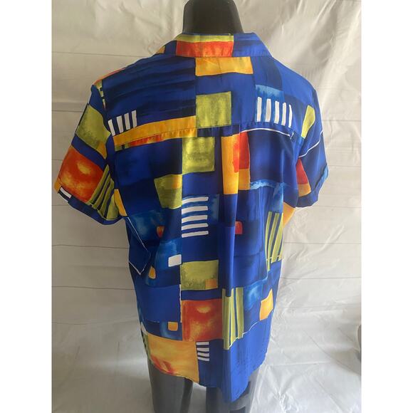 BRENDA GOODE Colorful  Short Sleeve Button Up  Blouse Women’s X-Large USA Made - Picture 3 of 7